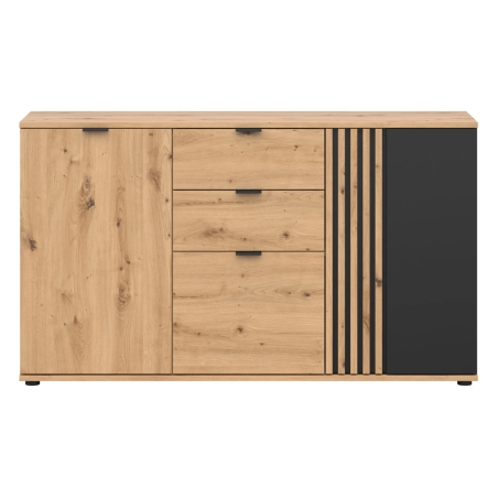 Vabres 150 cm chest of drawers with 3 doors and 2 drawers oak artisan lamella Black Red White