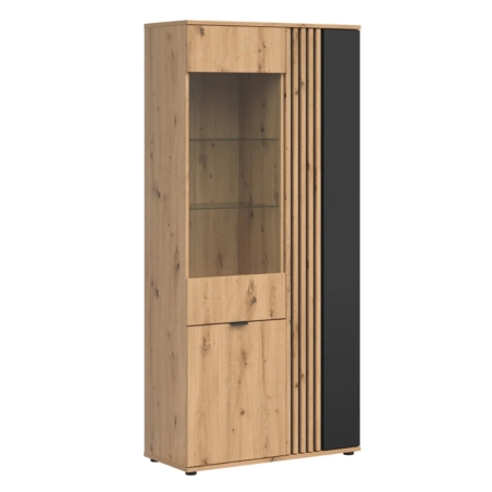 Vabres 90 cm vitrine with 3 doors oak artisan lamella Black Red White