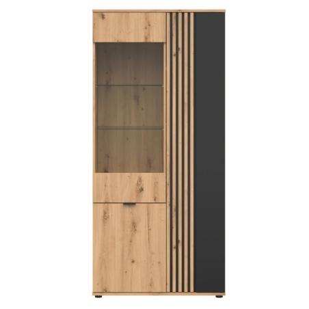 Witryna Vabres 90 cm z 3 drzwiami dąb artisan lamela Black Red White