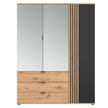 Szafa trzydrzwiowa Vabres 150 cm z 3 drzwiami i 3 szufladami dąb artisan lamele Black Red White