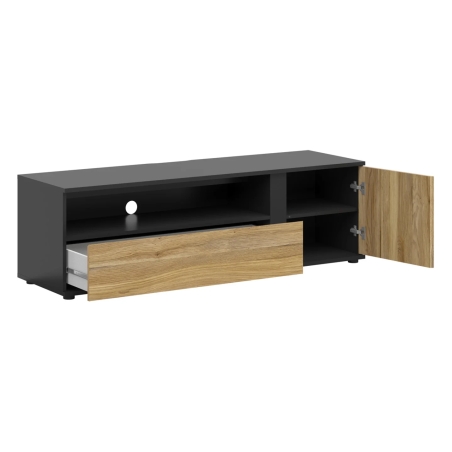 Luen 155 cm RTV cabinet with doors and drawer oak tegola/oak mauvella Black Red White