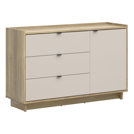 Dalva 134 cm chest of drawers with doors and 3 drawers oak mauvella/kashmir Black Red White