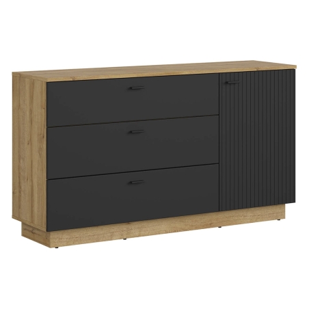Zenda 150 cm chest with doors and 3 drawers oak waterford/black Black Red White