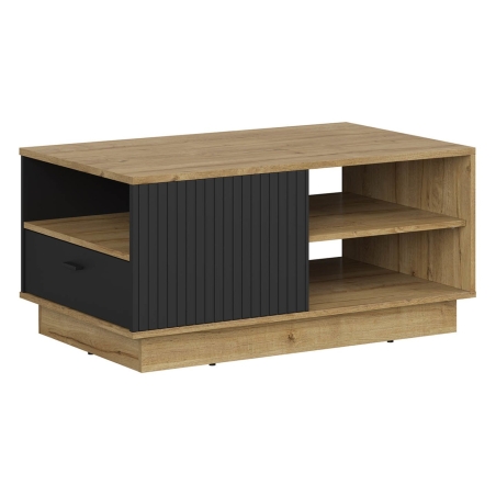 Bench Zenda 100x60 with drawer and shelves oak waterford/black Black Red White