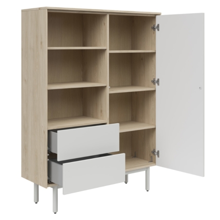 Bookcase Ema 105 cm with doors 2 drawers and shelves jackson hickory walnut/light grey Black Red White