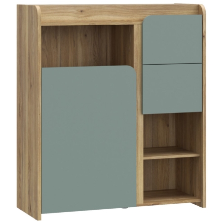 Hoa 104 cm chest of drawers with doors and 2 drawers oak mauvella/sage Black Red White