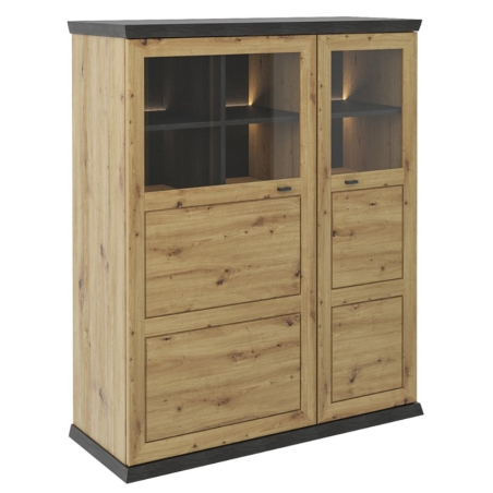 Benton 110 cm display cabinet with LED lighting and 2 doors oak artisan oak Black Red White