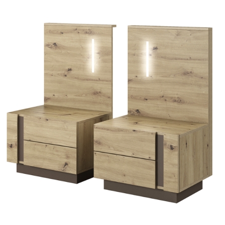 Laski Meble Arco x2 Oak/Graphite Nightstands with LED