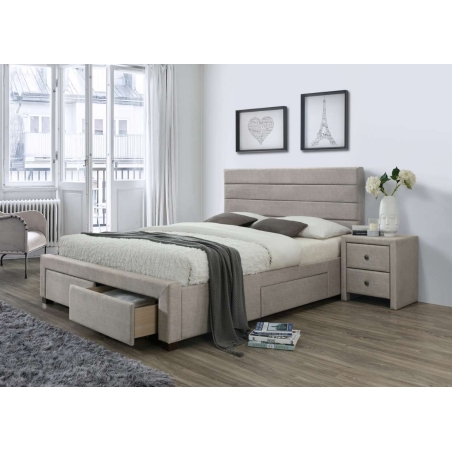 Kayleon 160 upholstered bed with drawers beige Halmar