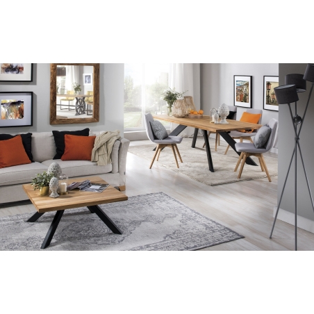 Stół Levante 180x100 + 2x60 lity dąb czarne nogi loft Remo