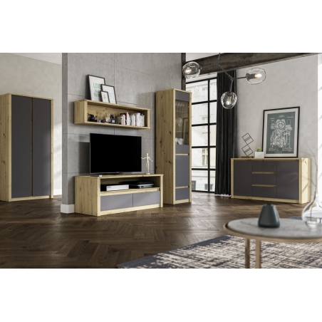 RTV Cabinet Malta oak artisan/smooth grey Gała Meble